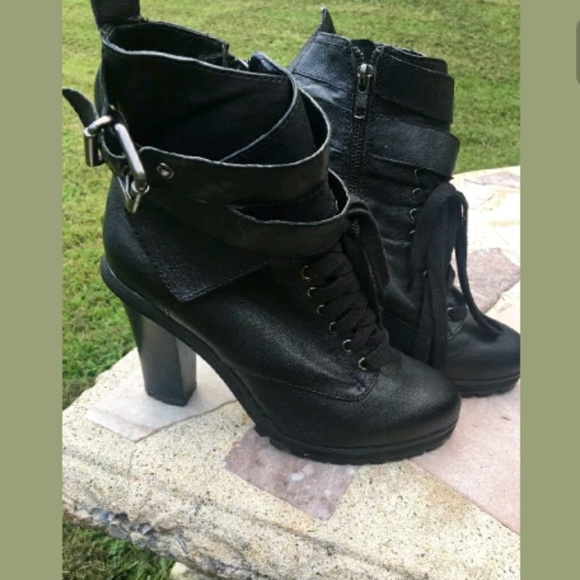 KELSI DAGGER BLACK REAL LEATHER HIGH HEEL BOOTS WI - Picture 2 of 2